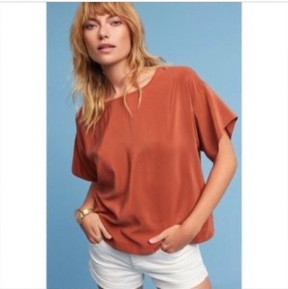 Anthropologie Saturday Sunday 100% Silk Rust Brown Kimono Blouse Size S